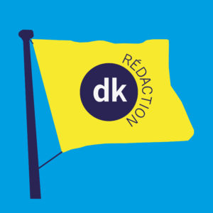 Logo carré DK Rédaction fond bleu cyan